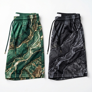 Shorts en maille avec graphisme personnalisé |   Shorts décontractés légers et respirants à séchage rapide, gris fumé bleu cristal, pour la gym et le streetwear - Product Image 3