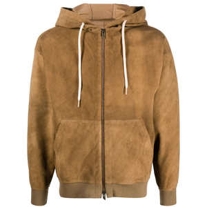 <b>Mens</b> Brown Suede Zip Hoodie Casual Winter Fashion <b>Jacket</b> - Product Image 1