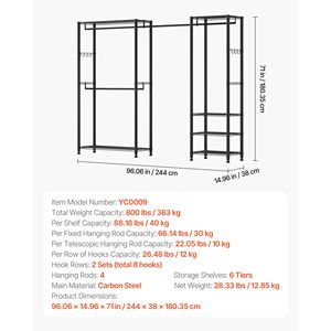Appendiabiti Autoportante in Acciaio Rinforzato, Capacità di Carico 360 kg, Organizzatore Guardaroba con Alta Stabilità - Product Image 2