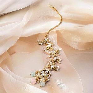<b>Gold</b> Plated Alloy Kundan Necklace <b>Earrings</b> <b>Set</b> With Imitation Pearl Crystal Tassel Design Ethnic Wedding Jewelry For Women - Product Image 4