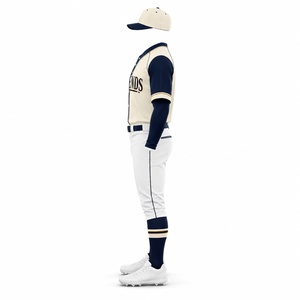 Uniforme de Béisbol de Diseño Premium para Hombre, Color Crema y Azul Marino, Algodón Transpirable, Ropa de Equipo, Talla Adulto, Servicio OEM - Product Image 2