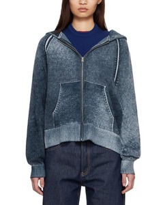Women's Casual Soft Fuzzy Knit Anti-Wrinkle <b>Cardigan</b> <b>Sweater</b> denim hooded zipper Long Sleeve Loose Fit Spring Autumn - Product Image 1