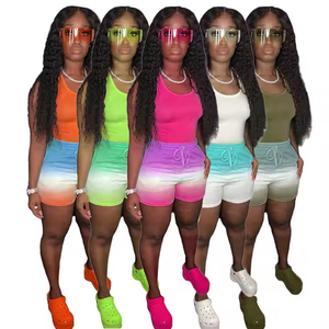Latest New Women` s Gradient 2Piece <b>Set</b> Tank Top Shorts Seamless High Waist Streetwear Breathable Custom Logo Activewear <b>Sets</b> - Product Image 1