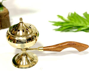 Quemador de incienso de latón con mango de madera, difusor de aromaterapia, soporte para incienso de carbón, quemador de incienso único, ¡gran oferta! - Product Image 3