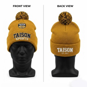 Bonnet de hockey sur glace en tricot acrylique premium 280 GSM, chaud, avec revers côtelé et pompon, logo brodé personnalisé, pour sports d'hiver - Product Image 1