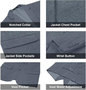 Costume 3 pièces en laine pour homme, style britannique, col cranté, simple boutonnage, tenue de cérémonie professionnelle - Product Image 2