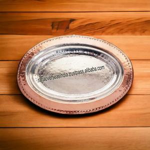 Bandeja de servicio de cobre puro hecha a mano, plato de servicio ovalado con diseño martillado para restaurante de Hotel en casa - Product Image 2