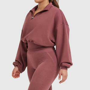 Nouveau design personnalisable – Sweat à capuche vintage pour femme avec fermeture éclair 1/4, respirant, séchage rapide, en coton éponge, avec logo au dos et large ceinture à la taille - Product Image 3