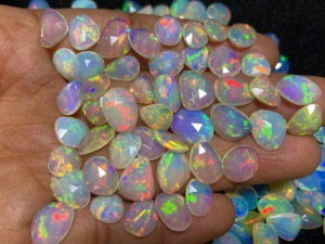 Natural Faceted Ethiopian Opal Loose Gemstone Multi Fire Rose Cut Flat Back for Jewelry Making - Product Image 5
