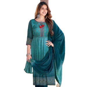 Nuevo Catálogo de Conjuntos de Kurti y Dupatta Nazneen de Algodón Digital Georgette Multicolor de Secado Rápido para Todas las Temporadas, para Exportación Dhwaja - Product Image 2