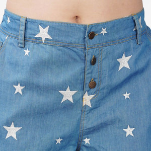 <b>High</b> <b>Waist</b> Star Print Denim Shorts Women Casual Button Fly Washed Cotton Regular Fit Short <b>Pants</b> - Product Image 5
