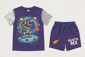 Conjunto de Ropa para Niños, Camiseta y Pantalones Cortos de Algodón, Ajuste Cómodo, Ligero, Ropa de Verano, Talla Personalizada - Product Image 3