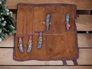 Ensemble de 5 couteaux de chef de style japonais en acier Damas et bois de rose, écologiques, professionnels, 10 pièces personnalisables – Vente Flash - Product Image 3
