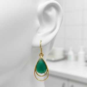 ต่างหูหยดน้ำหยกสีเขียว เงินแท้ 925 ชุบทอง 14K พลอยเจียระไน งานโบโฮ ของขวัญเครื่องประดับ - Product Image 4
