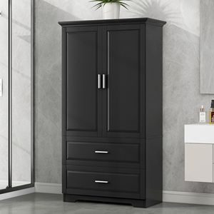 Mobiletto Alto da Bagno in MDF con Due Ante e Cassetti, Ripiano Regolabile, Accessorio per Arredamento - Product Image 2