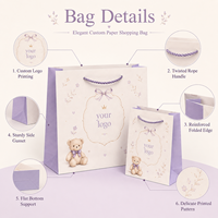 Sacs cadeaux personnalisés en papier kraft, réutilisables pour cadeaux, avec poignées torsadées en corde lavande, ours en peluche, OEM ODM, certifiés FSC