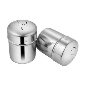 Salière et poivrière en forme de cylindre en tôle d'acier inoxydable avec finition polonaise miroir excellente qualité pour le stockage - Product Image 3