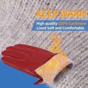 Guantes de cuero para mujer, a la moda, cálidos, forrados con cachemira - Product Image 3