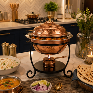 Calentador de Comida Tipo Chafing Dish de Cobre con Tapa, Interior de Acero Inoxidable Martillado, Servidor de Buffet para Catering, Hoteles y Restaurantes, OEM ODM - Product Image 3