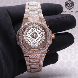 Charm Jewells Men's Rose Gold Diamond <b>Watch</b> <b>Case</b> 40mm Analog Mechanical Movement 10 Bar Water Resistant Luxury Fashion Stainless - Product Image 1