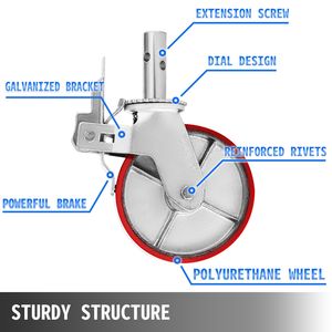 Ruote per impalcature per impieghi gravosi, set da 4, 8 pollici, 4400 libbre per set, con freno a stelo bloccabile, rotelle per mobili - Product Image 2