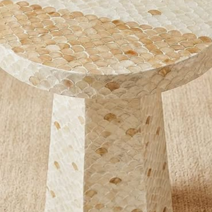 Mesa de Centro Redonda de Mosaico de Conchas Capiz con Diseño Único de Patrón de Vieiras, Muebles de Lujo para Sala de Estar, Fabricante - Product Image 2