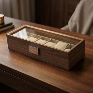 Caja de Madera para 6 Relojes, Estilo Nogal, con Tapa de Cristal, para Colgar, Almacenamiento de Relojes de Lujo, Regalo - Product Image 2