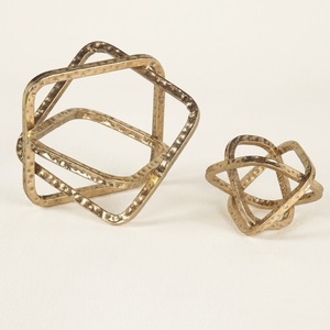 Luxury Hammered <b>Gold</b> Metal Geometric Sculpture <b>Set</b> Abstract Interlocking <b>Rings</b> Tabletop Decor For Home Office And Hotel Living - Product Image 1