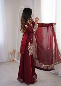 Robe Anarkali traditionnelle indienne et pakistanaise pour femmes, longue jusqu'au sol, brodée, avec dupatta, tenue de mariage - Product Image 4