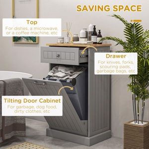Porta Pattumiera Riciclo Autoportante con Cassetto, Contenitore Ribaltabile per Rifiuti da Cucina, Grigio, per Mobili da Cucina - Product Image 5