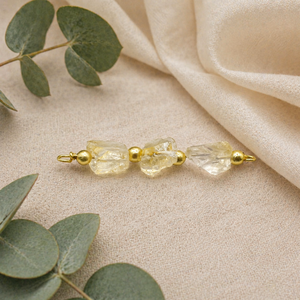 Connecteur à trois pierres en Citrine naturelle, breloque perlée plaquée or, pour la création de bijoux en pierres brutes, bracelets, colliers et artisanat DIY - Product Image 1