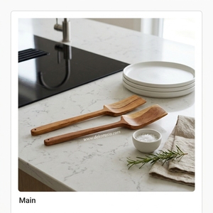 Ustensiles de cuisine en bois de teck, manche rectangulaire, 15.75 pouces de long, ustensiles de cuisine - Product Image 5