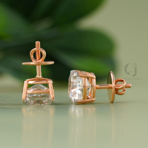8.12 Carat Cushion Cut Lab Grown Diamond <b>Earrings</b> 14KT Rose Gold Two Tone Statement Studs Screw <b>Back</b> Fine Jewelry Rose Gold Tone - Product Image 4