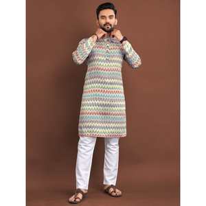 ผ้าไหมแจ็คการ์ดพิมพ์ดิจิตอลลายแฟนซีพร้อม payjama multi - Product Image 1