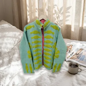 Chaqueta de Mujer con Cuello Alto Suzani, 100% Algodón, Forro Polar, Transpirable, Resistente al Viento, con Bordado Floral, Abrigo de Invierno - Product Image 5
