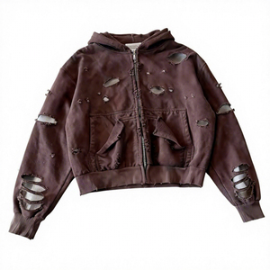 Sudadera con capucha extragrande con cremallera, diseño de corte sólido, unisex, largo regular, estilo gótico, tejida, 100% algodón, ecológica - Product Image 1