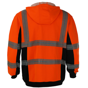 High Visibility Reflective Safety Hoodie Workwear <b>Fleece</b> Jacket Men <b>Orange</b> Full Zip Sweatshirt Construction ANSI Class 3 PPE - Product Image 3