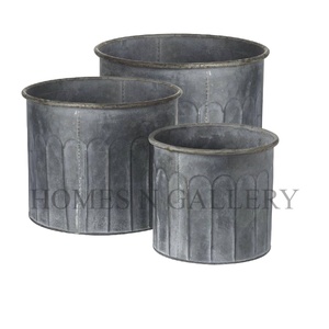 Hot Sale Galvanized Large Round Shape <b>Tin</b> Antique Flower Planters <b>Pots</b> With Handle at Low Prices Made by Indian Manufacturers . - Product Image 1
