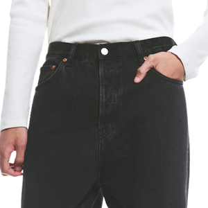 Unisex Black Mid Waist <b>Wide</b> <b>Leg</b> Solid Washed <b>Jeans</b> Relaxed Fit Five Pocket Denim Pants Casual Streetwear Loose Wholesale - Product Image 3