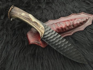 Cuchillo utilitario Drop Point con hoja de acero de espalda recta, grosor de 0.5mm, longitud total de 6.7in, mango de asta de ciervo, garantía de 3 años - Product Image 1