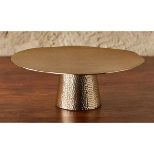 Plato redondo vintage con pedestal para postres, soporte creativo para pasteles de metal dorado martillado para decoración de bodas y hogar. - Product Image 1