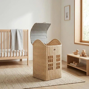 Luxury Style Eco-Friendly Rattan Storage Basket Lid Woven Laundry Hamper Natural Toy Organizer Farmhouse Home Decor 50x40x30cm - Product Image 4