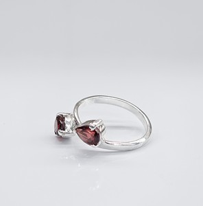 925 Sterling <b>Silver</b> Adjustable Two Teardrop Red <b>Garnet</b> <b>Ring</b> Open Design Fine Jewelry for Women Gift Collection - Product Image 2