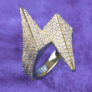 Luxury 18K <b>Gold</b> Filled Moissanite <b>Cocktail</b> <b>Ring</b> Pyramid Shape Pave Setting Unisex Party Jewelry - Product Image 1