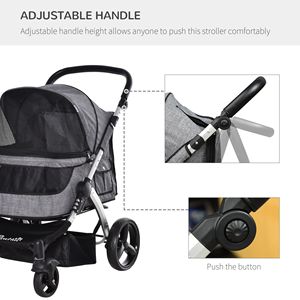 Passeggino Pieghevole per Animali Domestici con Ruote in PVC Regolabili e Freno, Carrozzina per Cani e Gatti con Finestra a Rete, Guinzaglio di Sicurezza e Borsa Portaoggetti - Product Image 6