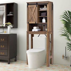 Mobiletto da Bagno in Legno con Porta Scorrevole e 3 Ripiani Regolabili, Arredo Bagno - Product Image 2
