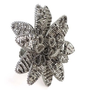 Luxury Handcrafted Metallic Silver <b>Bead</b> Floral Napkin Holder For Wedding <b>Settings</b> Sophisticated Crafted Silver Napkin Rings - Product Image 1