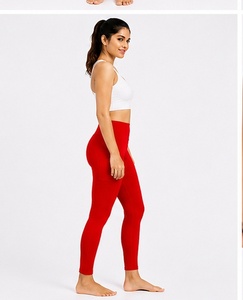 Red Women's High Waist Yoga <b>Leggings</b> Elastic Breathable Cotton Spandex with Butt <b>Shaping</b> Design and Utility Pocket - Product Image 6