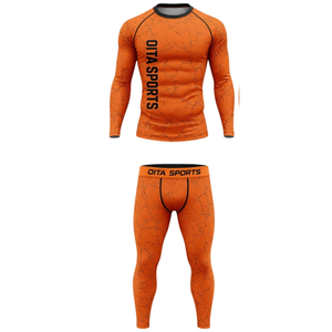 Ensemble de vêtements de sport pour homme, manches longues et leggings, Orange Active Performance Training, compression, fitness, entraînement, gym, sportswear, athlétique - Product Image 1