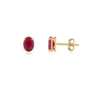 Classic Design July Birthstone Prong Setting Genuine <b>Ruby</b> Minimal Stud Earrings K14 Yellow Gold Gift For Wife Daily Wear Jewelry - Product Image 3